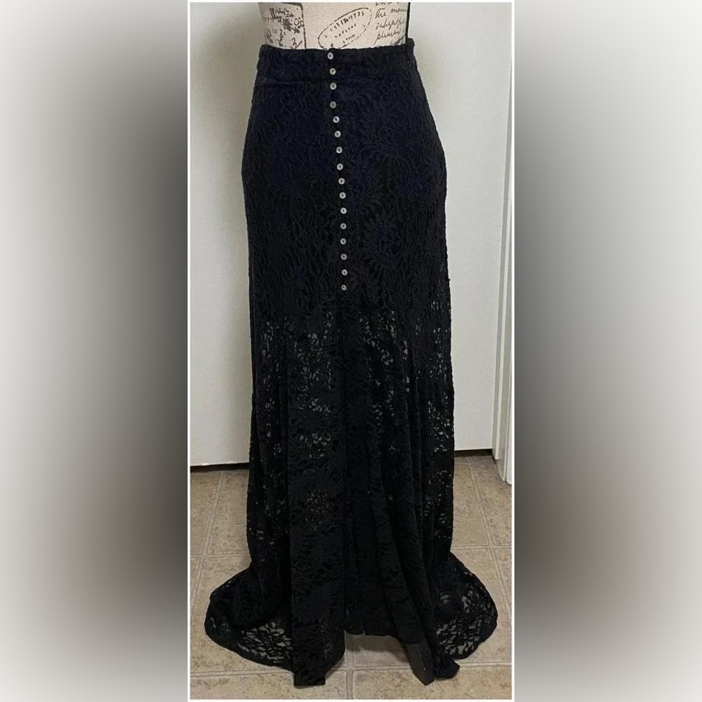 Anama Black Lace Maxi Mermaid Skirt High Waist Boho Medium